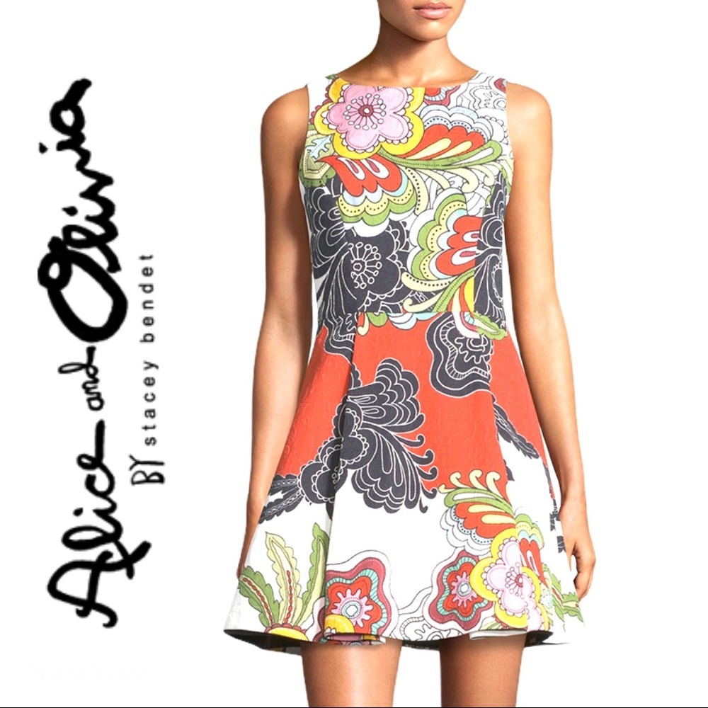 Alice + Olivia Adrianne Floral Pleated Flare Dress
